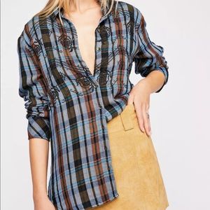 NWT FREE PEOPLE MAGICAL PLAID BUTTONDOWN SHIRT S